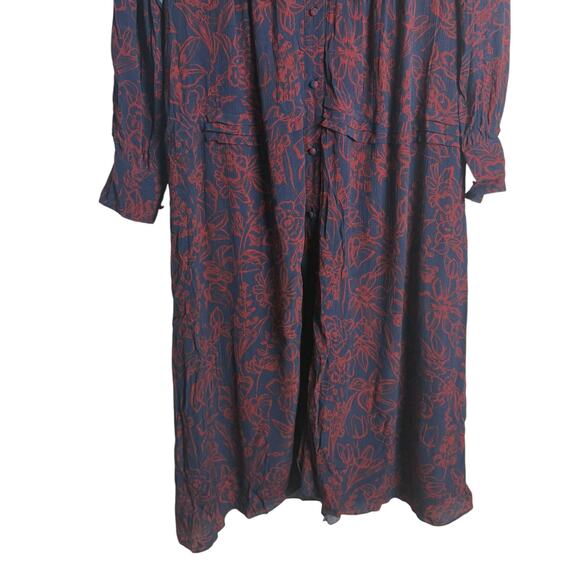 Jason Wu Navy Red Floral Print Tie Neck Long Sleeve Midi Shirt Dress Size 8 - Picture 8 of 16